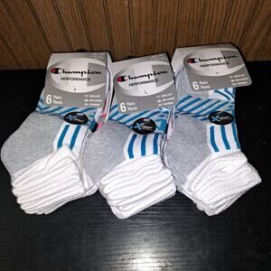 3 PK Champions Performance Women's Socks 5-9 (6pairs X 3) White Pink Gray
